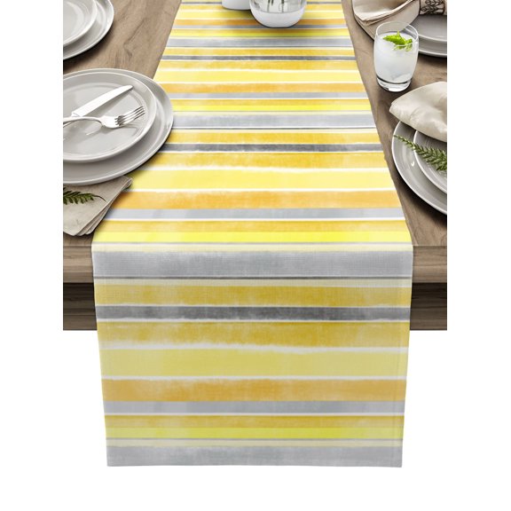Ldtrchee Yellow Nordic Style Stripes Table Runner 48 Inches, Yellow Gray Texture Bed Runner Dresser Scarves Tabletop for Indoor Outdoor Parties/Ceremony/Banquet, 13" x 48"
