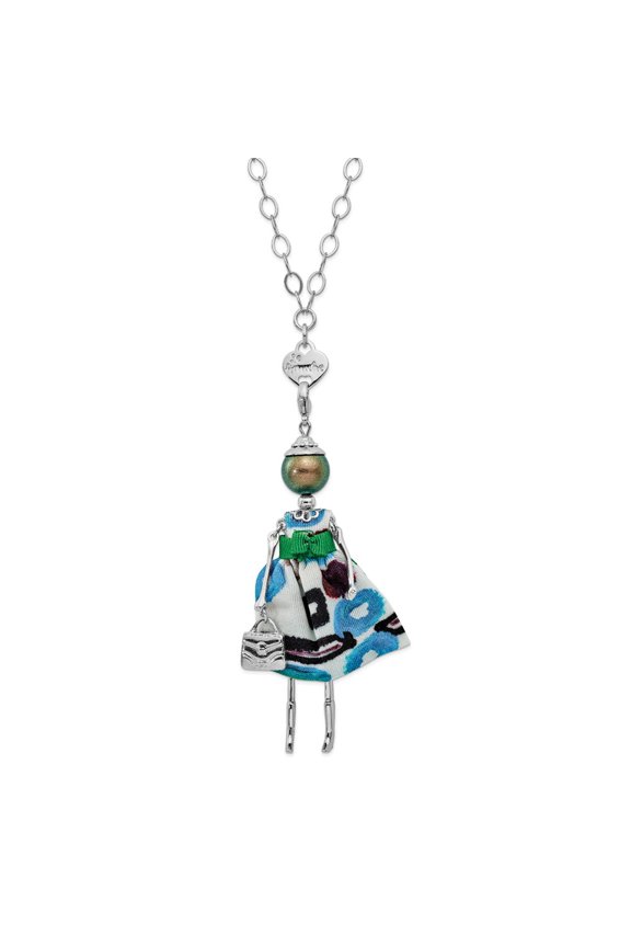 Le Amiche Silver-tone Grn Swar Sim.Pearl Grn/Brown Doll Charm Pendant With Chain; for Adults and Teens; for Women and Men