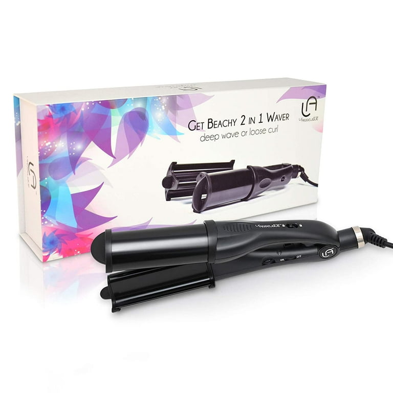 Le Angelique Get Beachy Hair Waver 2 in 1 Crimper Curling Iron for Long Lasting Waves 2 Inch Ceramic Tourmaline Wand with Temperature Control