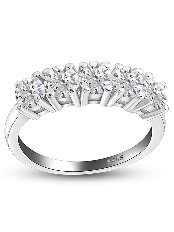 Clear Cubic Zirconia Anniversary Wedding Band Ring 4.5mm Rhodium Plated Sterling Silver Size 5 for Women by Ginger Lyne