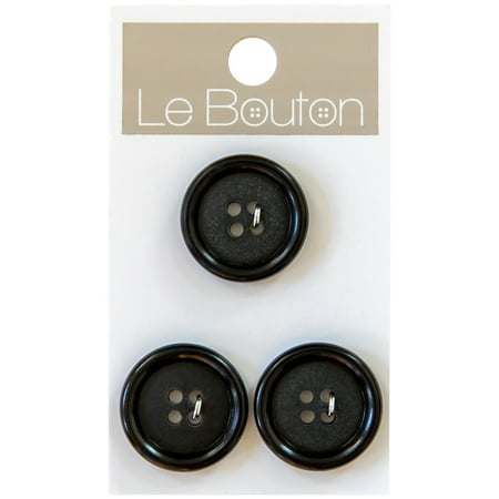 Le Bouton Black .84" 4-Hole Button, 3 Buttons Per Pack