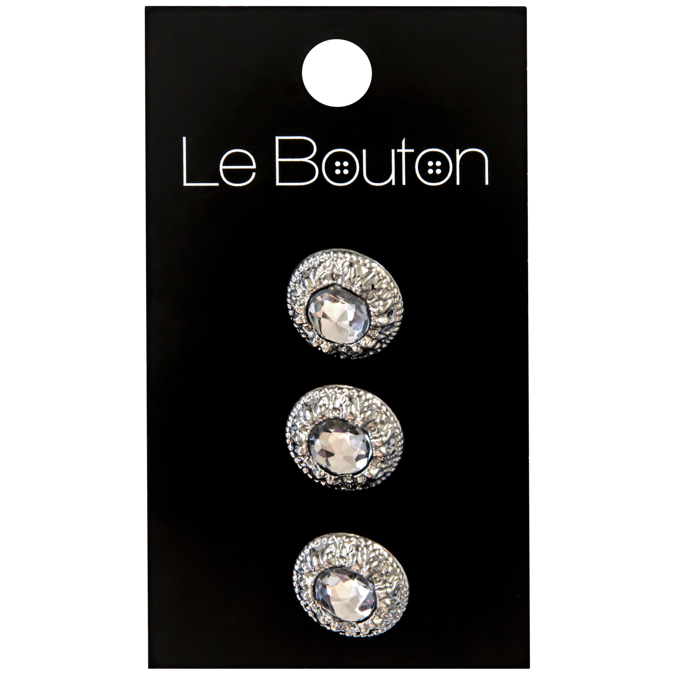 Le Bouton Silver 5/8 Glitz Crystal Shank Button, 3 Pieces