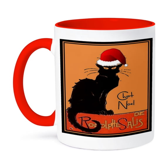3dRose, Le Chat Noel - advertising, art nouveau, black cat, cat, cats, chat noir, le chat, 15oz Two-Tone Red Mug