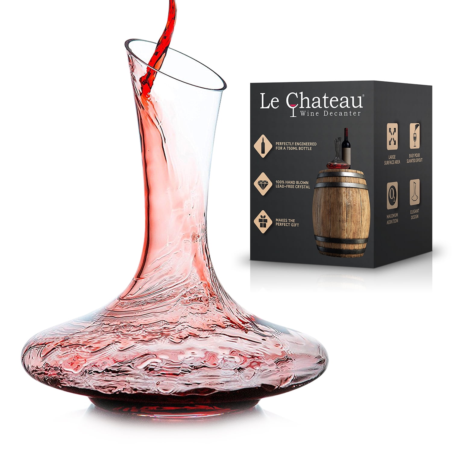 Le Chateau Wine Decanter - Hand Blown Lead Free Crystal Carafe