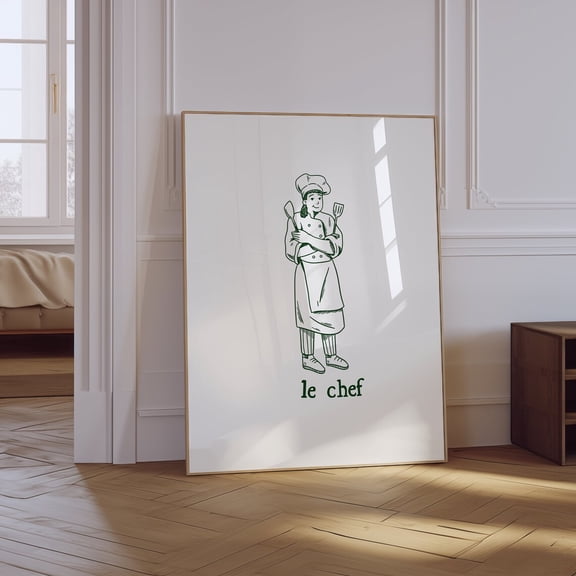 Le Chef French Kitchen Poster, Unframed Size 8x12