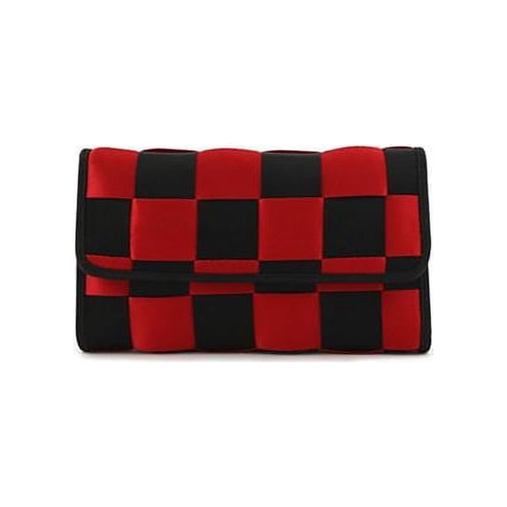 Le Chic 5ded0a12 Woven Check Wallet, Black & Red Multicolored