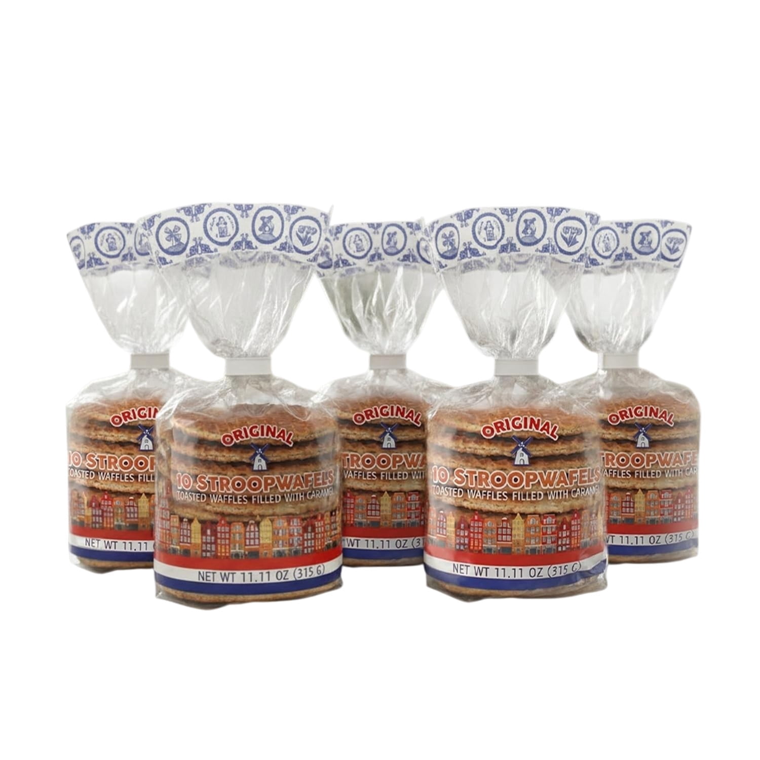 Le Chic Patissier 50 Caramel & Vanilla Stroopwafels Soft Toasted Pack of 5 (11.11oz each) Original Dutch Caramel Waffle Recipe non-GMO perfect snack biscuit