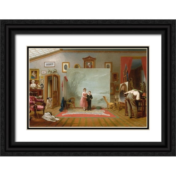 Le Clear, Thomas 32x23 Black Ornate Wood Framed with Double Matting Museum Art Print Titled - Interior with Portraits