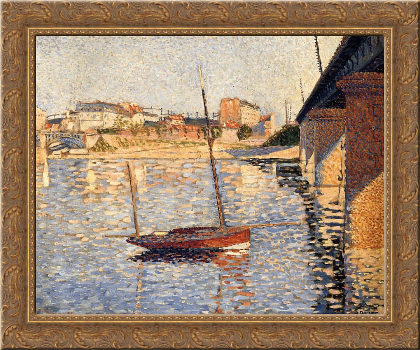 Le Clipper, Asnieres 24x20 Gold Ornate Wood Framed Canvas Art by Paul Signac