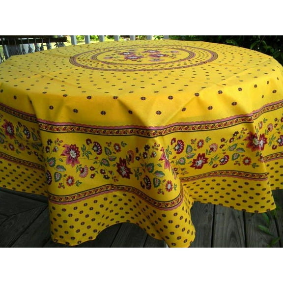 Le Cluny Fayence Yellow Coated Tablecloth 70" Round