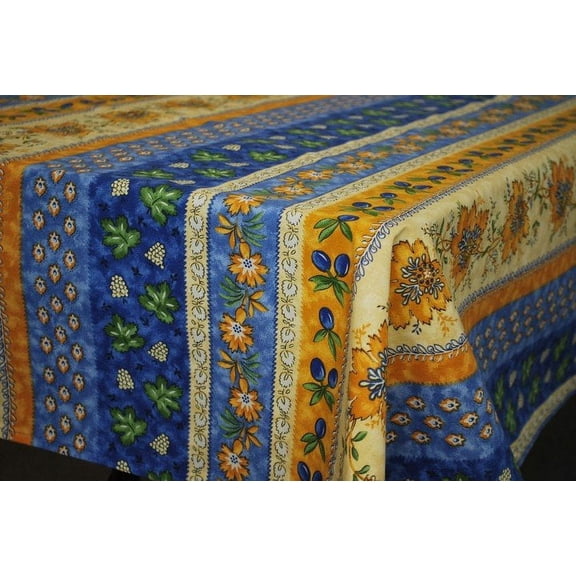 Le Cluny French Provence Tablecloth, 60" x 96" Rectangular, Coated Cotton Easy Care, Monaco Blue