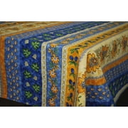 Le Cluny French Provence Tablecloth, 60" x 96" Rectangular, Coated Cotton Easy Care, Monaco Blue