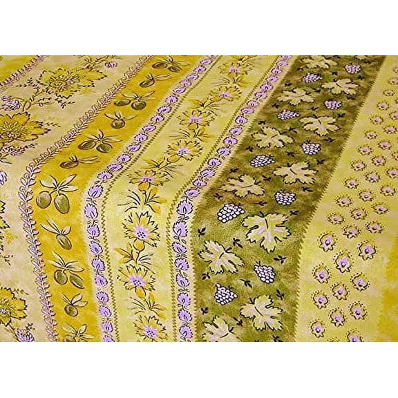 Le Cluny French Provence Tablecloth, 60" x 96" Rectangular, Coated Cotton, Easy Care, Monaco Yellow-Green