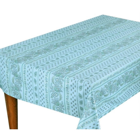 Le Cluny Lisa Turquoise Coated Cotton Tablecloth 52 Inchesx72 Inches