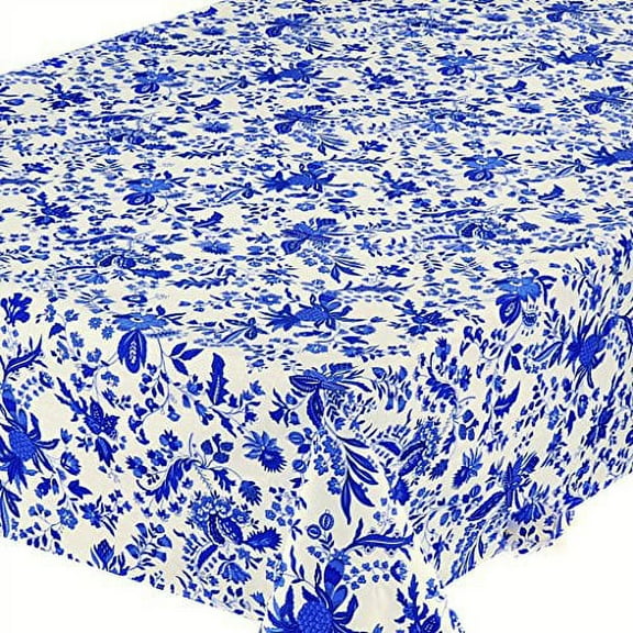 Le Cluny, Versailles Blue and White French Provence 100 Percent Coated Cotton Tablecloth, 60" X 120"