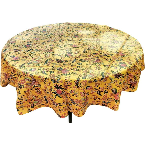 Le Cluny, Versailles Yellow French Provence Tablecloth, 70" Round, 100% Coated Cotton, Easy Care