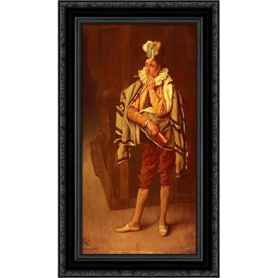 Le Comedien 17x24 Black Ornate Wood Framed Canvas Art by Tissot, James Jacques Joseph