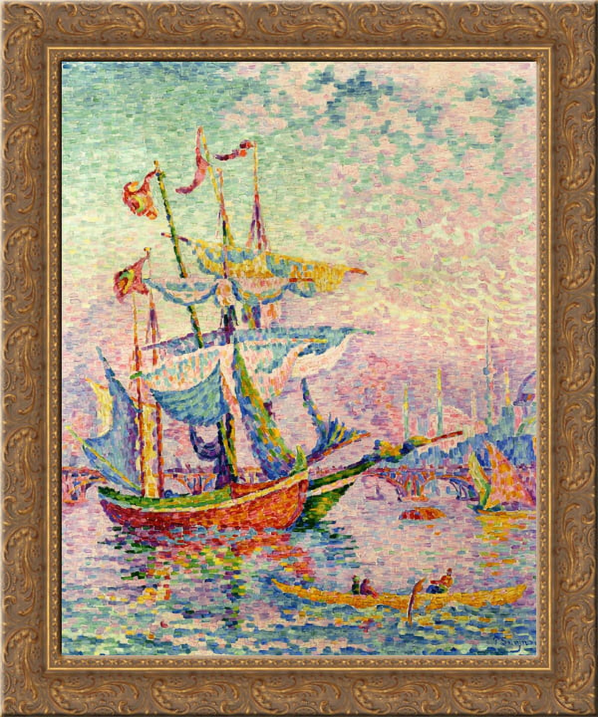 Le Corne d'Or, Le Pont 24x20 Gold Ornate Wood Framed Canvas Art by Paul Signac