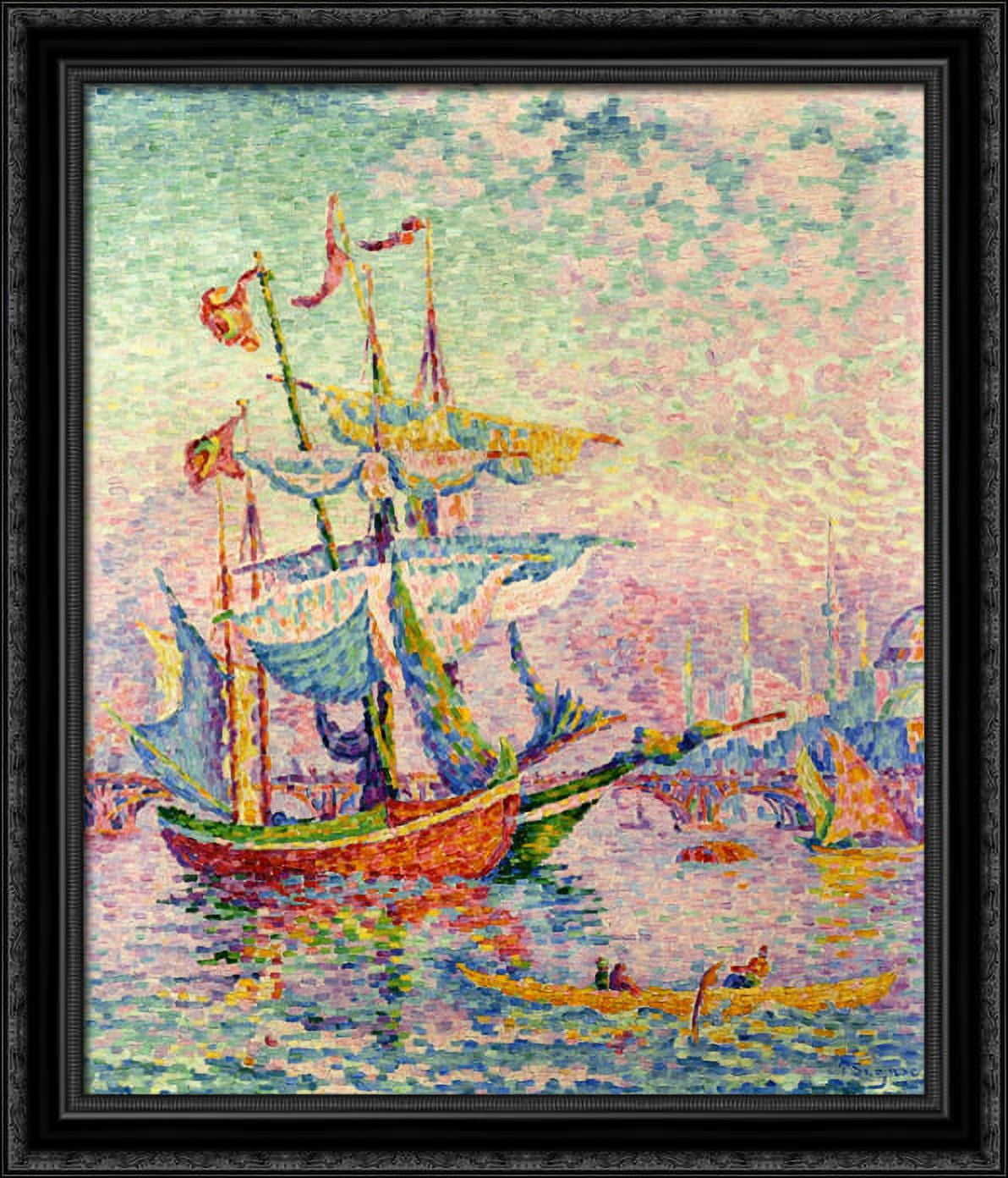 Le Corne d'Or, Le Pont 28x34 Large Black Ornate Wood Framed Canvas Art by Paul Signac