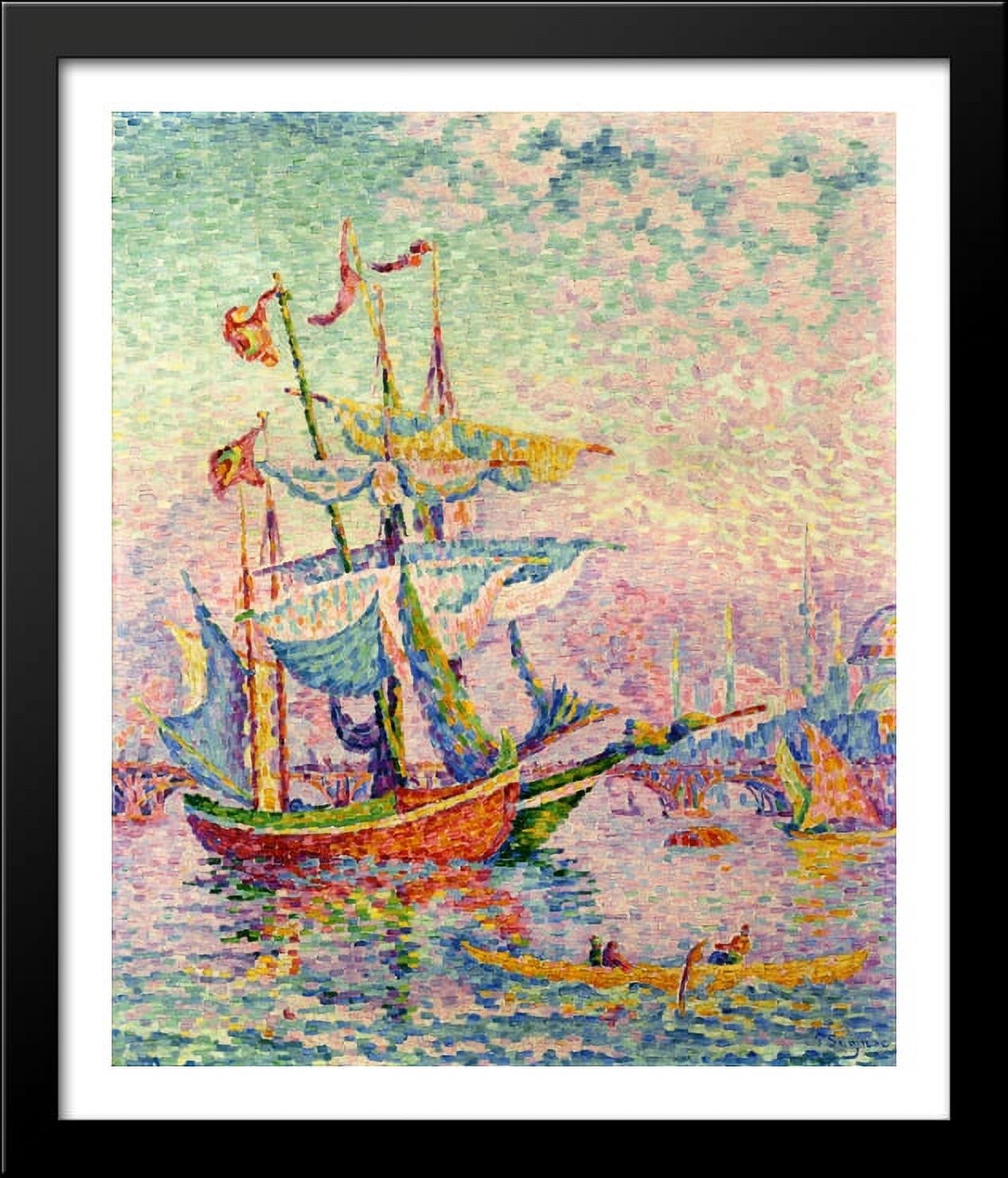 Le Corne d'Or, Le Pont 28x34 Large Black Wood Framed Print Art by Paul Signac