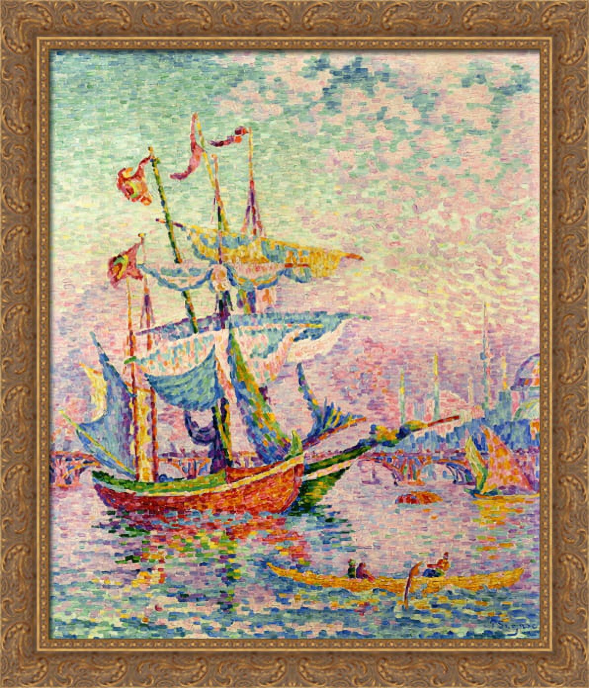 Le Corne d'Or, Le Pont 28x34 Large Gold Ornate Wood Framed Canvas Art by Paul Signac