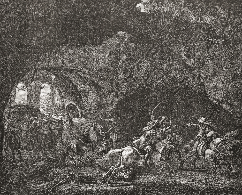 Le Coup De Pistolet By Pieter Van Laer From Histoire Des Peintres De Toutes Les coles cole Hollandaise Published 1863 Canvas Art - Ken Welsh Design Pics (30 x 24)