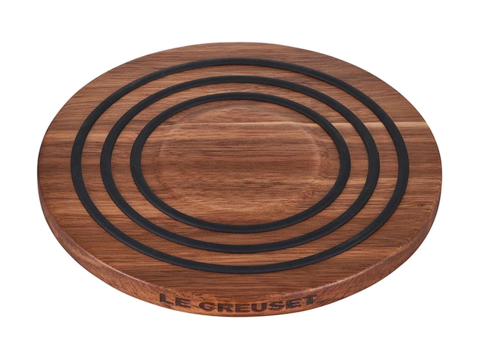 Acacia Wood Magnetic Trivet with Black Silicone Rings, 8-inch