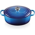 thumbnail image 1 of Le Creuset Signature Enamelled Cast Iron 29cm Oval Casserole Dish With Lid, Blue, 1 of 5
