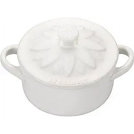 Le Creuset Stoneware Mini Round Cocotte with Flower Lid White