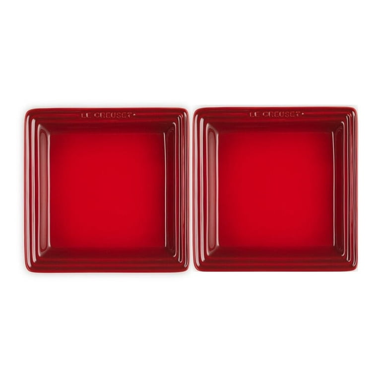 Le Creuset Stoneware Square Dinner Plate Dish, Set of 2, Cerise