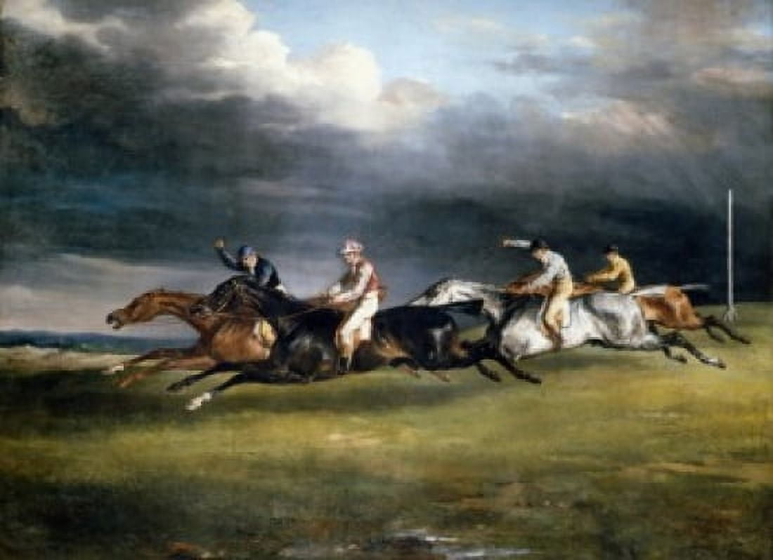Le Derby Depsom by Theodore Gericault painted image (1791-1824) Canvas Art - Theodore Gericault (18 x 24)