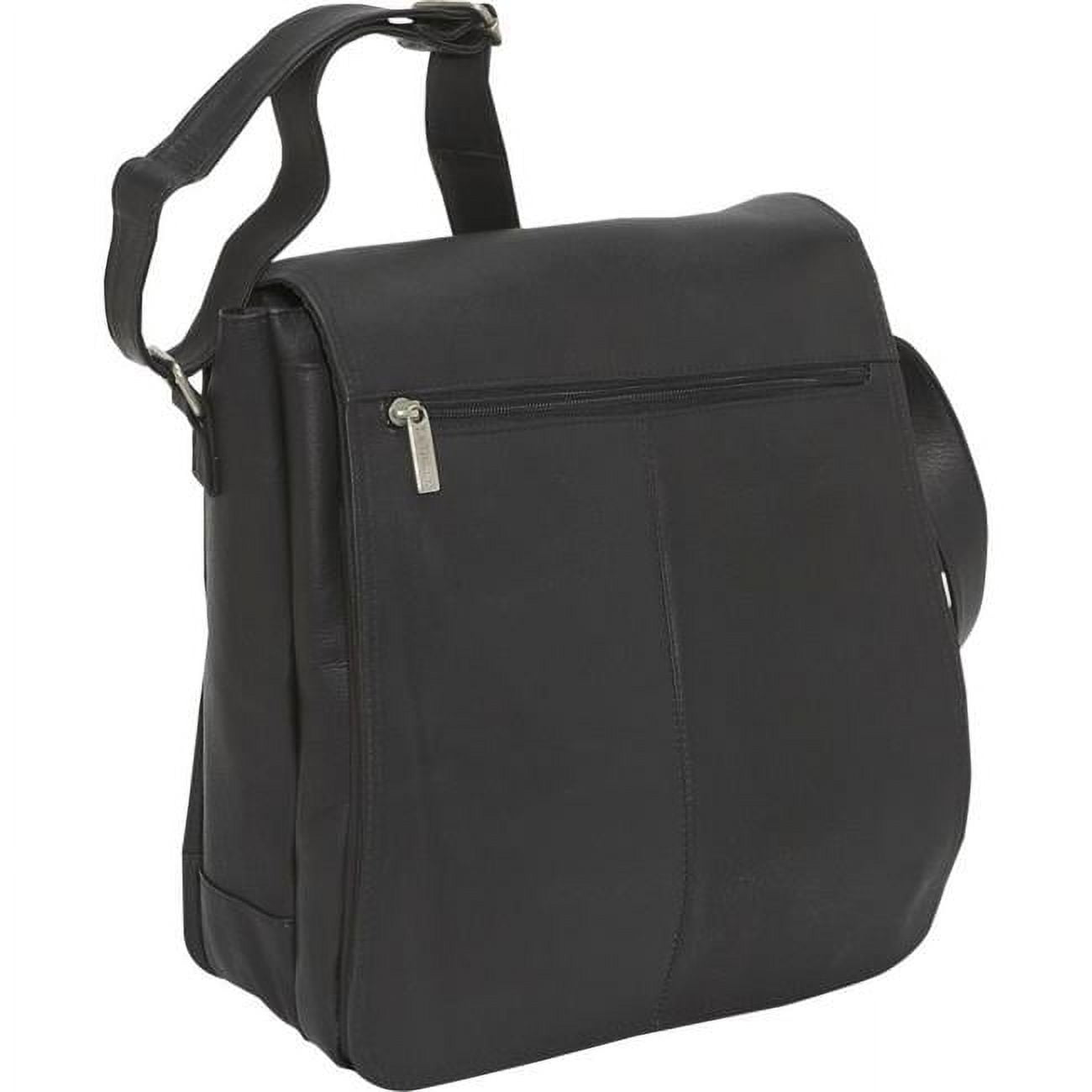 Le Donne Leather LD4013BL NS Flap Over Laptop Messenger Bag, Black