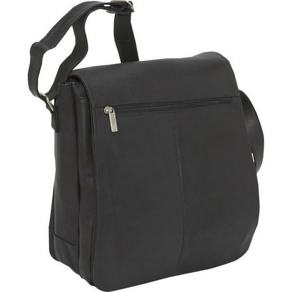 Le Donne Leather LD-4013-BL NS Flap Over Laptop Messenger Bag, Black