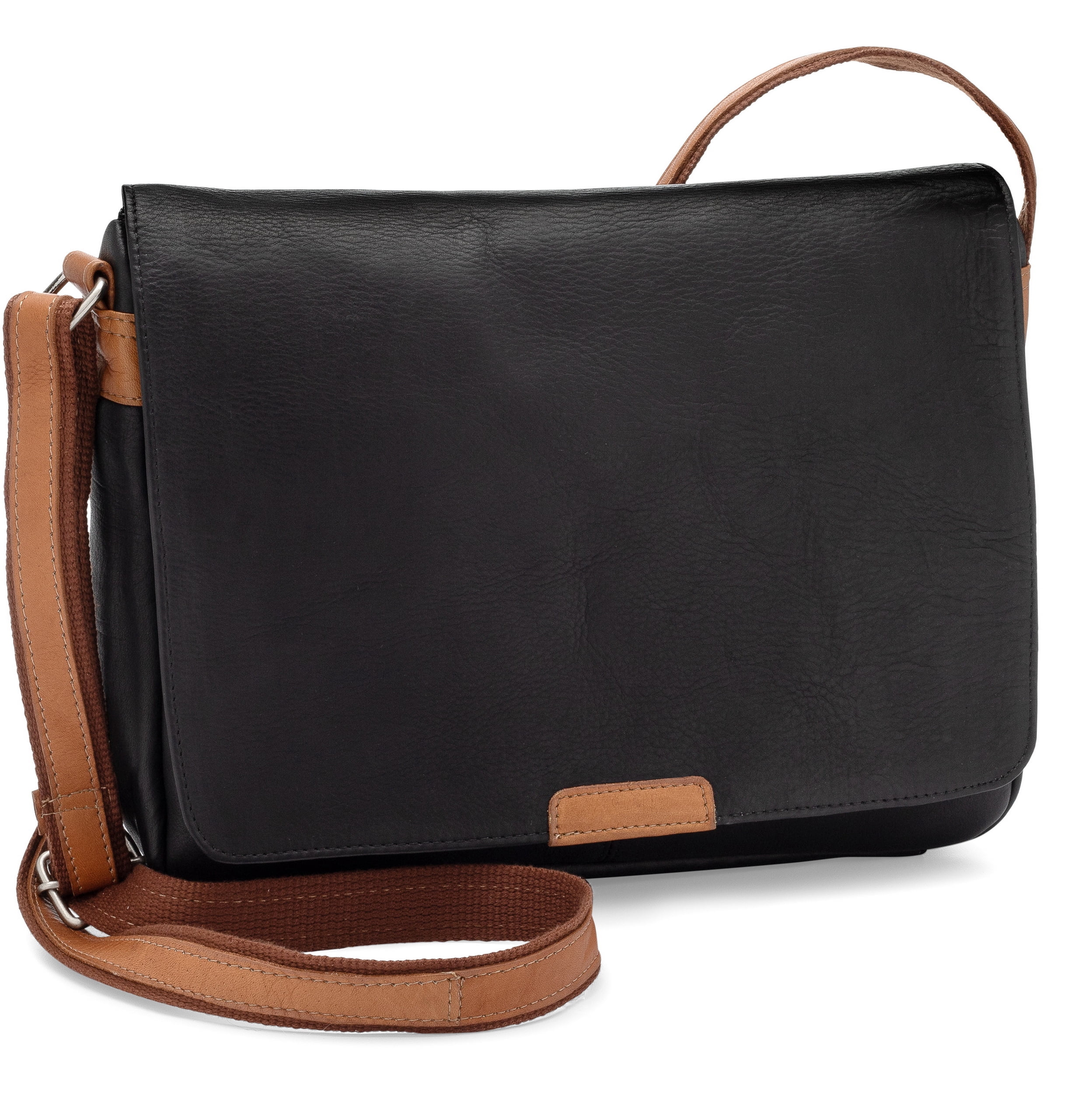 Starry Black Crossbody Bag - Womads Colombian Leather with Fuchsia Lining