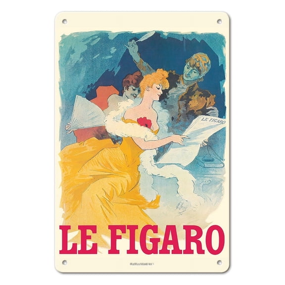 Le Figaro Newspaper - Paris France - Vintage French Advertising Poster by Jules Chéret c.1890 - 8 x 12 inch Vintage Metal Tin Sign