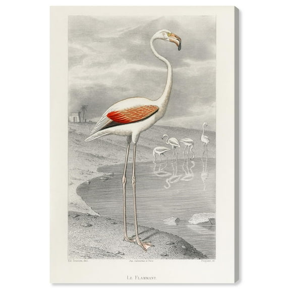 Le Flammant Flamingo by Edouard Travies Canvas Retro Japanese Art Prints by Art Remedy, Gallery Wrapped, 20" x 30"