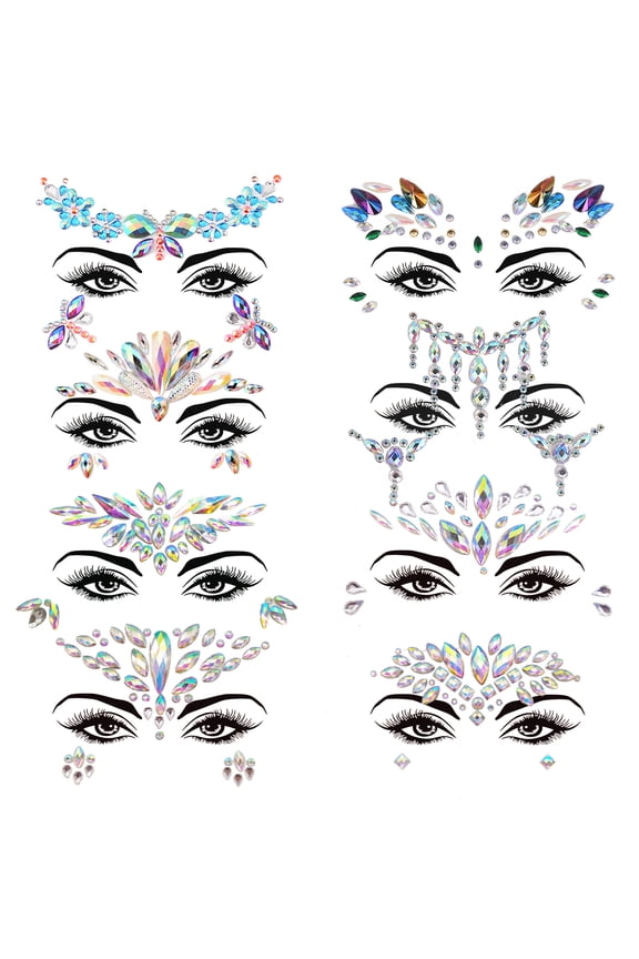 8 sets Women Mermaid Face Gems Glitter,Rhinestone Rave Festival Face Jewels,Crystals Face Stickers,Halloween Eyes Face Body Tattoo Rhinestone Temporary Tattoos