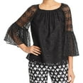 thumbnail image 1 of Le Gali Womens Lace Bell-Sleeve Pullover Blouse, Black, X-Small, 1 of 2