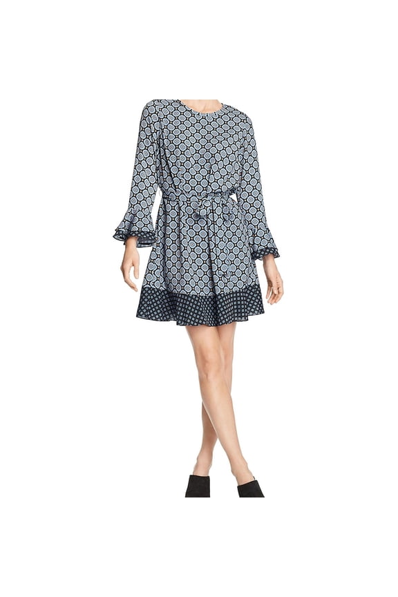 Womens Medallion Mini Dress, Blue, Medium