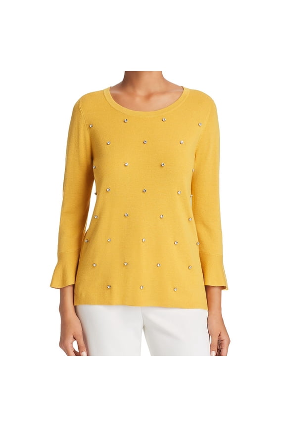 Womens Rhinestone Knit Sweater, Yellow, X-Large