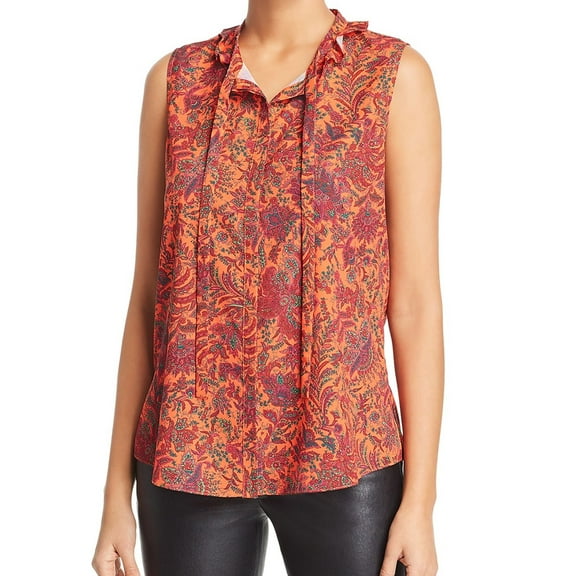 Le Gali Womens Ruffle Tie-Neck Button Down Blouse, Orange, X-Large