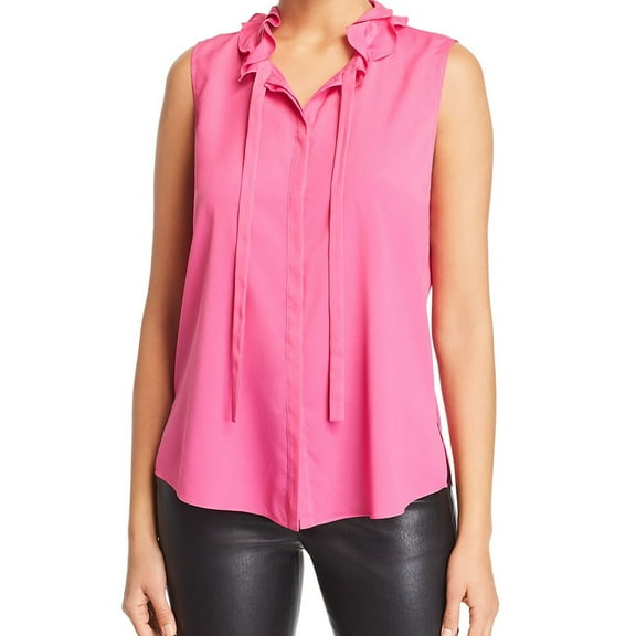 Le Gali Womens Ruffle Tie-Neck Button Down Blouse, Pink, Medium