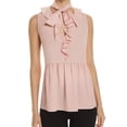 thumbnail image 1 of Le Gali Womens Ruffled Tie Neck Peplum Blouse, Pink, Small, 1 of 2