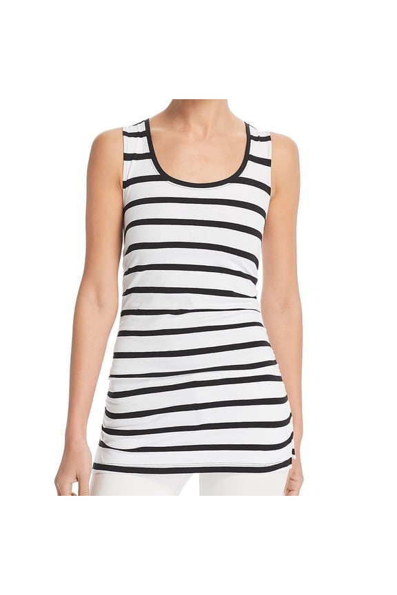 Womens Striped Ruched Tank Top, Black, Large