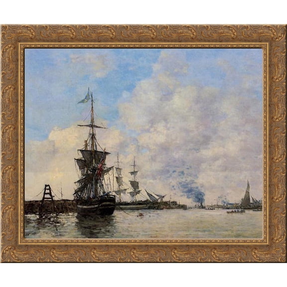 Le Havre. Avent Port. 24x18 Gold Ornate Wood Framed Canvas Art by Eugene Boudin