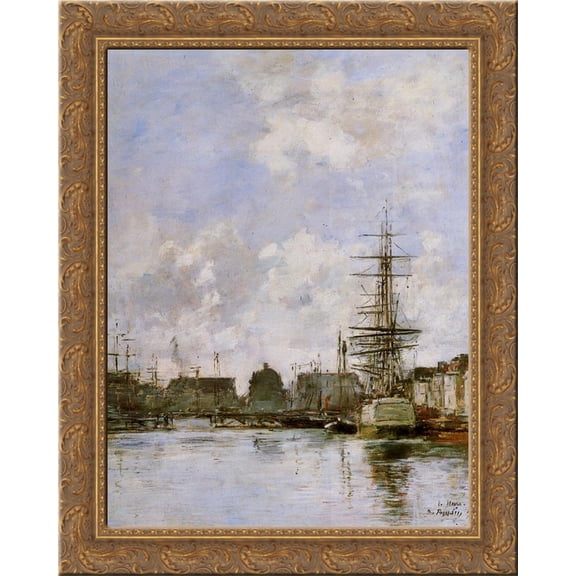 Le Havre. Barre Basin. 24x18 Gold Ornate Wood Framed Canvas Art by Eugene Boudin