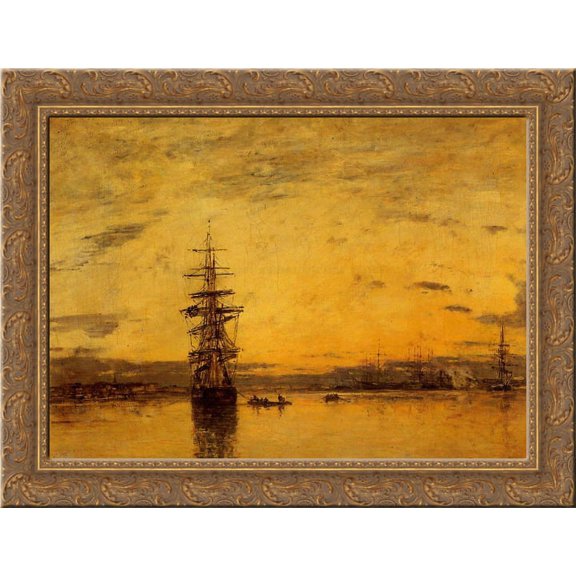 Le Havre. Basin of Eure. 24x20 Gold Ornate Wood Framed Canvas Art by Eugene Boudin