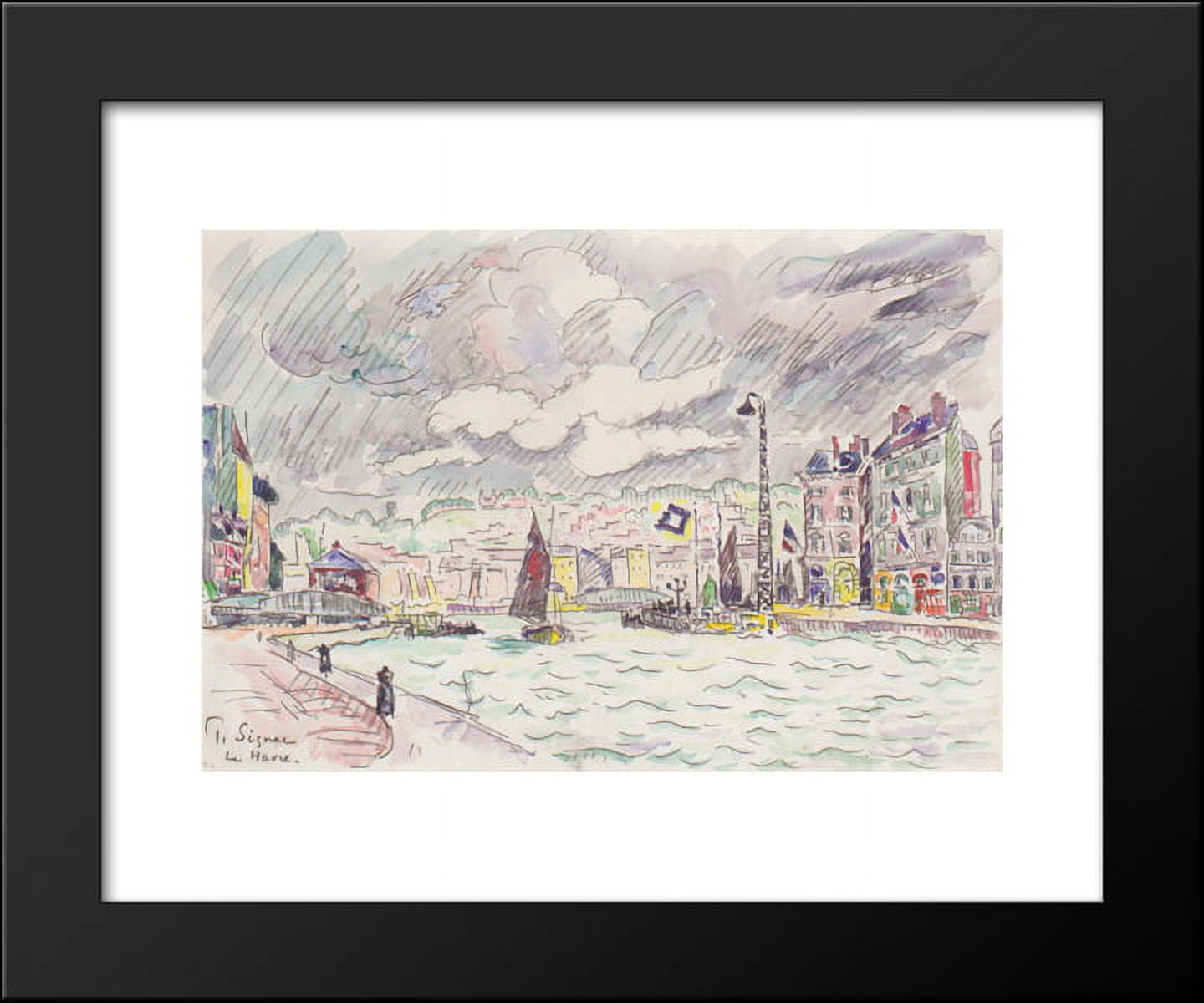 Le Havre with rain clouds 20x24 Framed Art Print by Paul Signac
