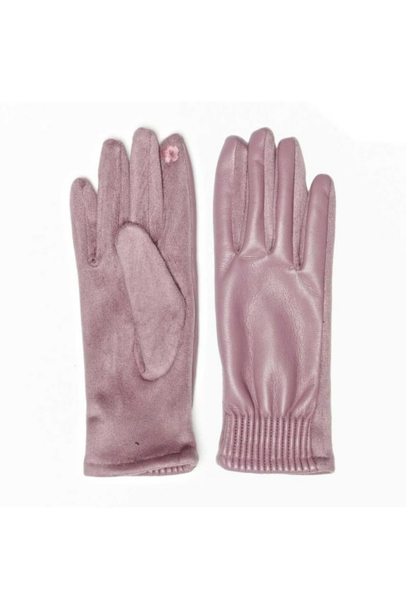 Women's Faux Leather Cinched Wrist Touch Screen Gloves (Pink)