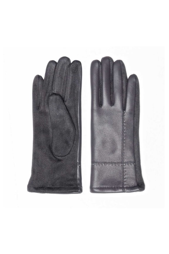 Women's Faux Leather Stitch Detail Touch Screen Gloves (Gray)